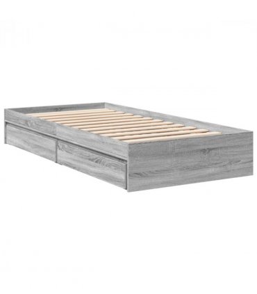 vidaXL Bed Frame with Drawers without Mattress Grey Sonoma 100x200 cm — Size: 100 x 200 cm