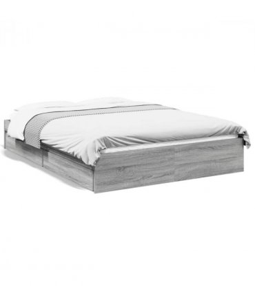 vidaXL Bed Frame with Drawers without Mattress Grey Sonoma 140x200 cm — Size: 140 x 200 cm — V0672117900