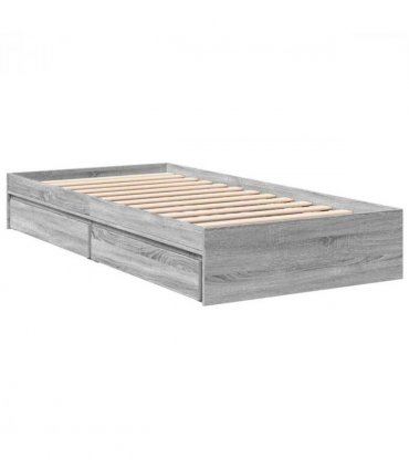 vidaXL Bed Frame with Drawers without Mattress Grey Sonoma 90x190 cm Single — Size: 90 x 190 cm — V0672117902