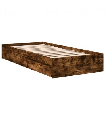 vidaXL Bed Frame with Drawers without Mattress Smoked Oak 100x200 cm — Size: 100 x 200 cm