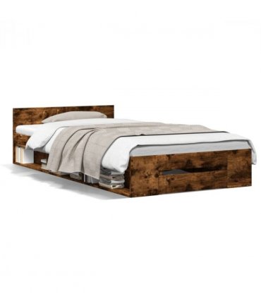 vidaXL Bed Frame with Drawer without Mattress Smoked Oak 90x200 cm — Size: 90 x 200 cm