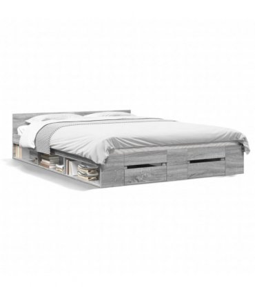 vidaXL Bed Frame with Drawers without Mattress Grey Sonoma 120x190 cm Small Double — Size: 120 x 190 cm