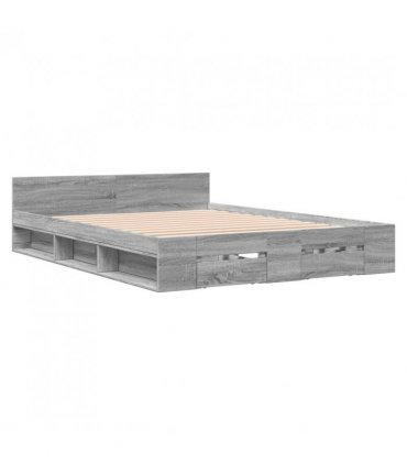 vidaXL Bed Frame with Drawers without Mattress Grey Sonoma 140x200 cm — Size: 140 x 200 cm — V0672117909