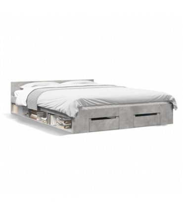 vidaXL Bed Frame with Drawers without Mattress Concrete Grey 150x200 cm King Size — Size: 150 x 200 cm