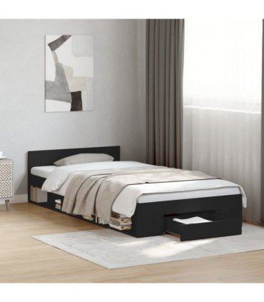 vidaXL Bed Frame with Drawer without Mattress Black 90x190 cm Single — Size: 90 x 190 cm