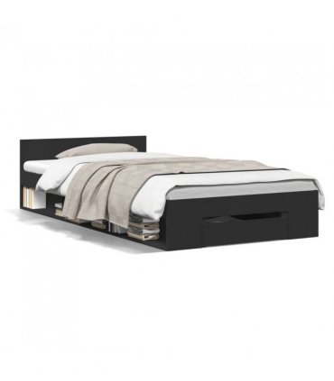 vidaXL Bed Frame with Drawer without Mattress Black 90x190 cm Single — Size: 90 x 190 cm