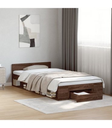 vidaXL Bed Frame with Drawer without Mattress Brown Oak 75x190 cm Small Single — Size: 75 x 190 cm