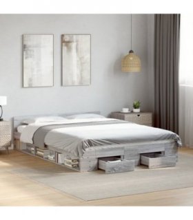 vidaXL Bed Frame with Drawers without Mattress Grey Sonoma 150x200 cm King Size — Size: 150 x 200 cm — V0672117917