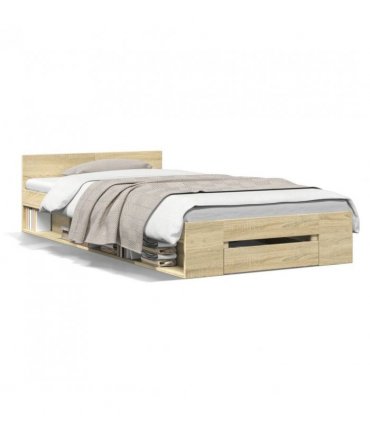 vidaXL Bed Frame with Drawer without Mattress Sonoma Oak 75x190 cm Small Single — Size: 75 x 190 cm