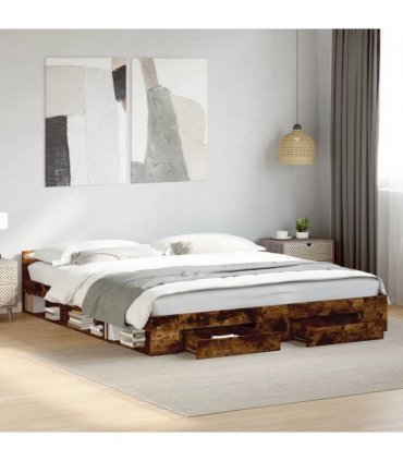 vidaXL Bed Frame with Drawers without Mattress Smoked Oak 180x200 cm Super King — Size: 180 x 200 cm