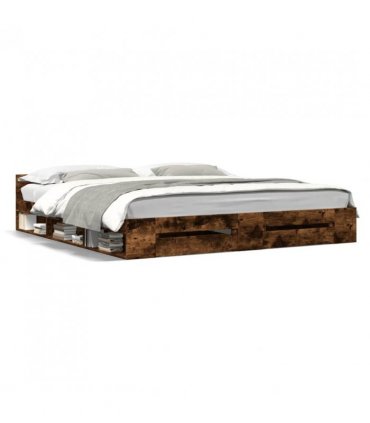 vidaXL Bed Frame with Drawers without Mattress Smoked Oak 180x200 cm Super King — Size: 180 x 200 cm