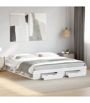 vidaXL Bed Frame with Drawers without Mattress White 180x200 cm Super King — Size: 180 x 200 cm — V0672117927