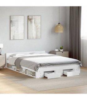 vidaXL Bed Frame with Drawers without Mattress White 160x200 cm — Size: 160 x 200 cm — V0672117928