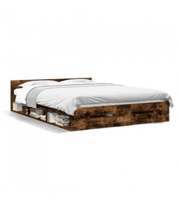 vidaXL Bed Frame with Drawers without Mattress Smoked Oak 135x190 cm Double — Size: 135 x 190 cm