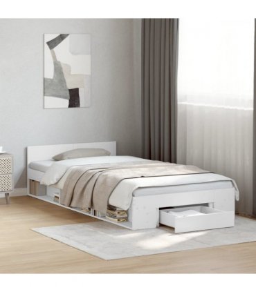 vidaXL Bed Frame with Drawer without Mattress White 75x190 cm Small Single — Size: 75 x 190 cm