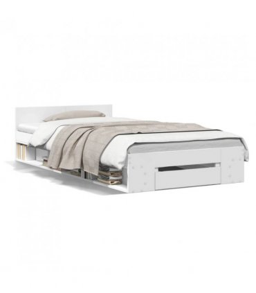 vidaXL Bed Frame with Drawer without Mattress White 75x190 cm Small Single — Size: 75 x 190 cm