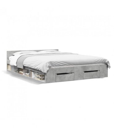 vidaXL Bed Frame with Drawers without Mattress Concrete Grey 160x200 cm — Size: 160 x 200 cm