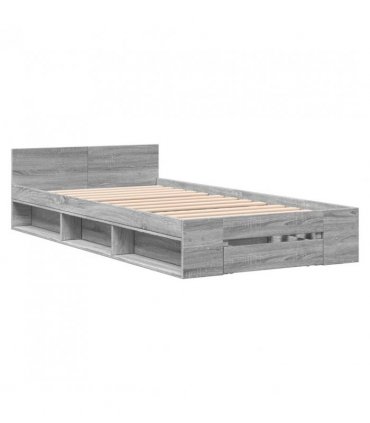 vidaXL Bed Frame with Drawer without Mattress Grey Sonoma 90x190 cm Single — Size: 90 x 190 cm