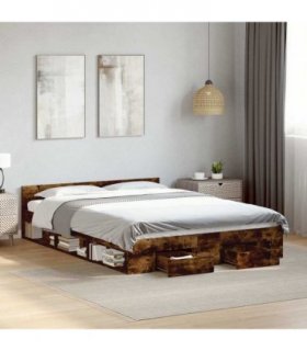vidaXL Bed Frame with Drawers without Mattress Smoked Oak 140x190 cm — Size: 140 x 190 cm