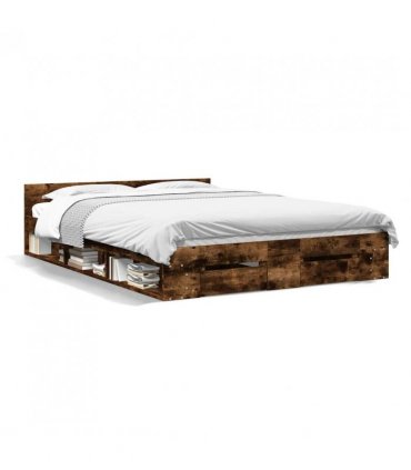 vidaXL Bed Frame with Drawers without Mattress Smoked Oak 140x190 cm — Size: 140 x 190 cm