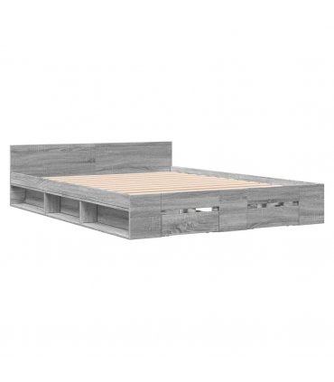 vidaXL Bed Frame with Drawers without Mattress Grey Sonoma 140x190 cm — Size: 140 x 190 cm
