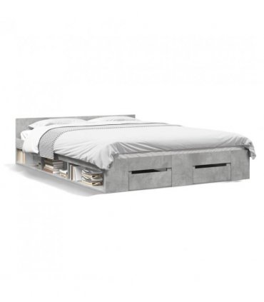 vidaXL Bed Frame with Drawers without Mattress Concrete Grey 140x200 cm — Size: 140 x 200 cm