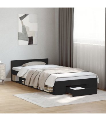 vidaXL Bed Frame with Drawer without Mattress Black 75x190 cm Small Single — Size: 75 x 190 cm