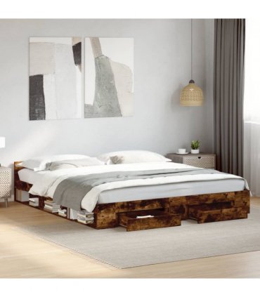 vidaXL Bed Frame with Drawers without Mattress Smoked Oak 200x200 cm — Size: 200 x 200 cm