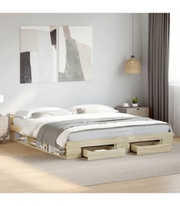 vidaXL Bed Frame with Drawers without Mattress Sonoma Oak 180x200 cm Super King — Size: 180 x 200 cm — V0672117959