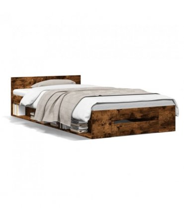 vidaXL Bed Frame with Drawer without Mattress Smoked Oak 100x200 cm — Size: 100 x 200 cm