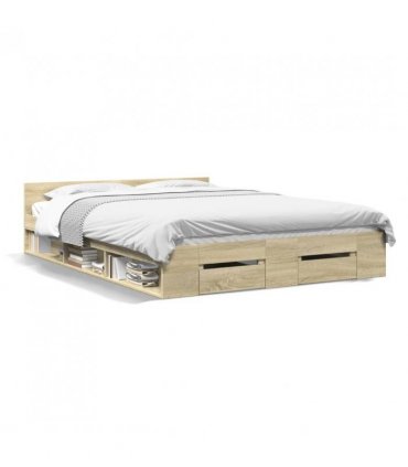 vidaXL Bed Frame with Drawers without Mattress Sonoma Oak 150x200 cm King Size — Size: 150 x 200 cm
