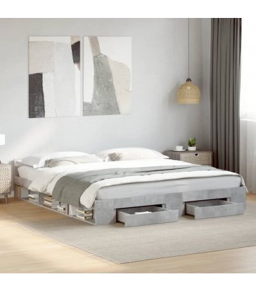 vidaXL Bed Frame with Drawers without Mattress Concrete Grey 200x200 cm — Size: 200 x 200 cm