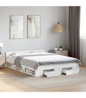 vidaXL Bed Frame with Drawers without Mattress White 150x200 cm King Size — Size: 150 x 200 cm — V0672117969