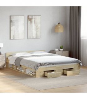 vidaXL Bed Frame with Drawers without Mattress Sonoma Oak 140x190 cm — Size: 140 x 190 cm — V0672117971