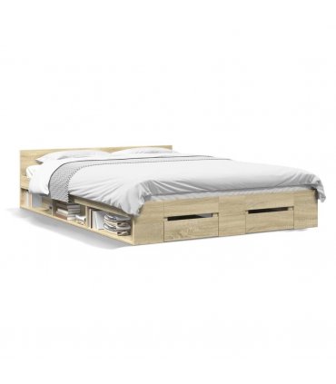vidaXL Bed Frame with Drawers without Mattress Sonoma Oak 140x190 cm — Size: 140 x 190 cm — V0672117971