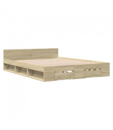 vidaXL Bed Frame with Drawers without Mattress Sonoma Oak 140x190 cm — Size: 140 x 190 cm — V0672117971