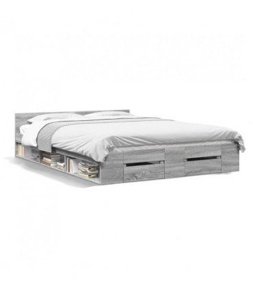 vidaXL Bed Frame with Drawers without Mattress Grey Sonoma 135x190 cm Double — Size: 135 x 190 cm