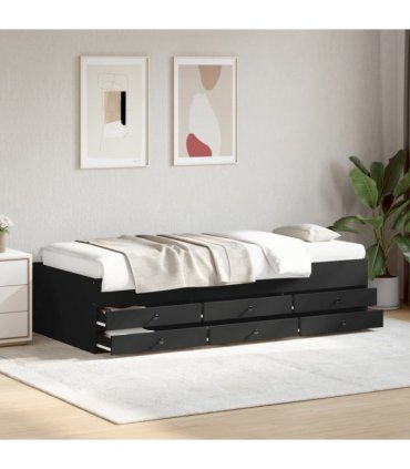 vidaXL Daybed with Drawers without Mattress Black 75x190 cm Small Single — Size: 75 x 190 cm