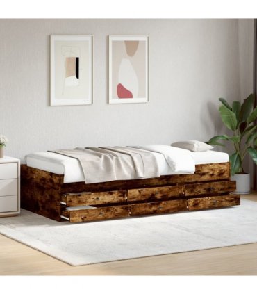 vidaXL Daybed with Drawers without Mattress Smoked Oak 75x190 cm Small Single — Size: 75 x 190 cm