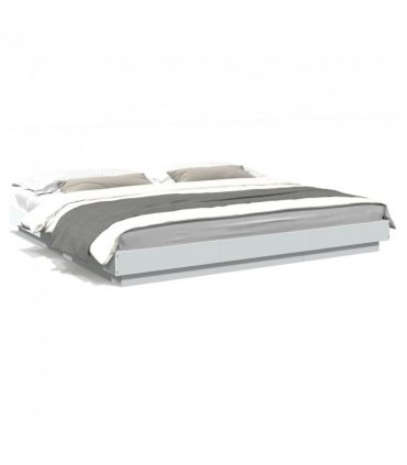 vidaXL Bed Frame with LED Lights without Mattress White 200x200cm — Size: 200 x 200 cm