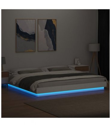vidaXL Bed Frame with LED Lights without Mattress White 200x200cm — Size: 200 x 200 cm