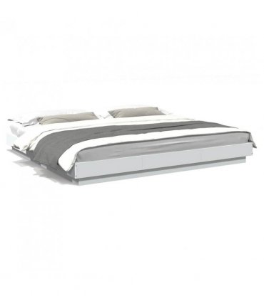 vidaXL Bed Frame with LED Lights without Mattress White 180x200cm — Size: 180 x 200 cm