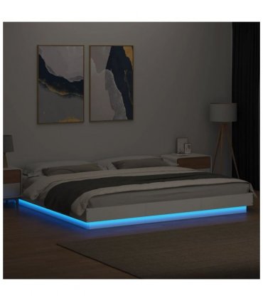 vidaXL Bed Frame with LED Lights without Mattress White 180x200cm — Size: 180 x 200 cm