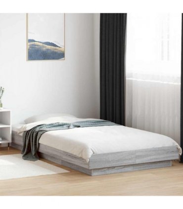 vidaXL Bed Frame with LED Lights without Mattress Grey Sonoma 75x190cm — Size: 75 x 190 cm