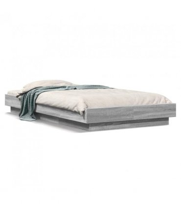 vidaXL Bed Frame with LED Lights without Mattress Grey Sonoma 75x190cm — Size: 75 x 190 cm