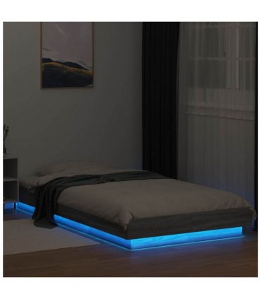 vidaXL Bed Frame with LED Lights without Mattress Grey Sonoma 75x190cm — Size: 75 x 190 cm