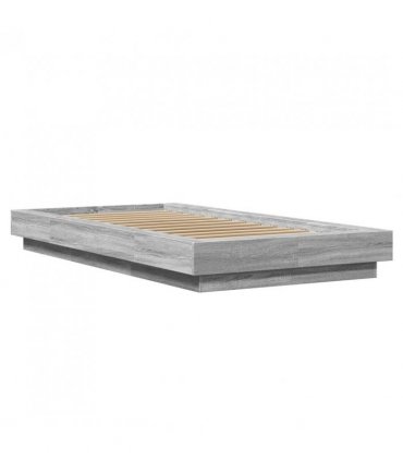 vidaXL Bed Frame with LED Lights without Mattress Grey Sonoma 90x200cm — Size: 90 x 200 cm
