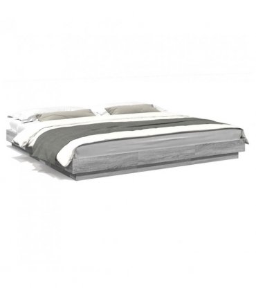 vidaXL Bed Frame with LED Lights without Mattress Grey Sonoma 180x200cm — Size: 180 x 200 cm