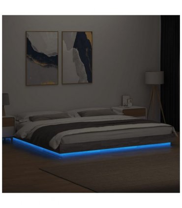 vidaXL Bed Frame with LED Lights without Mattress Grey Sonoma 180x200cm — Size: 180 x 200 cm