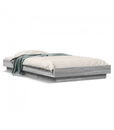 vidaXL Bed Frame with LED Lights without Mattress Grey Sonoma 90x190cm — Size: 90 x 190 cm